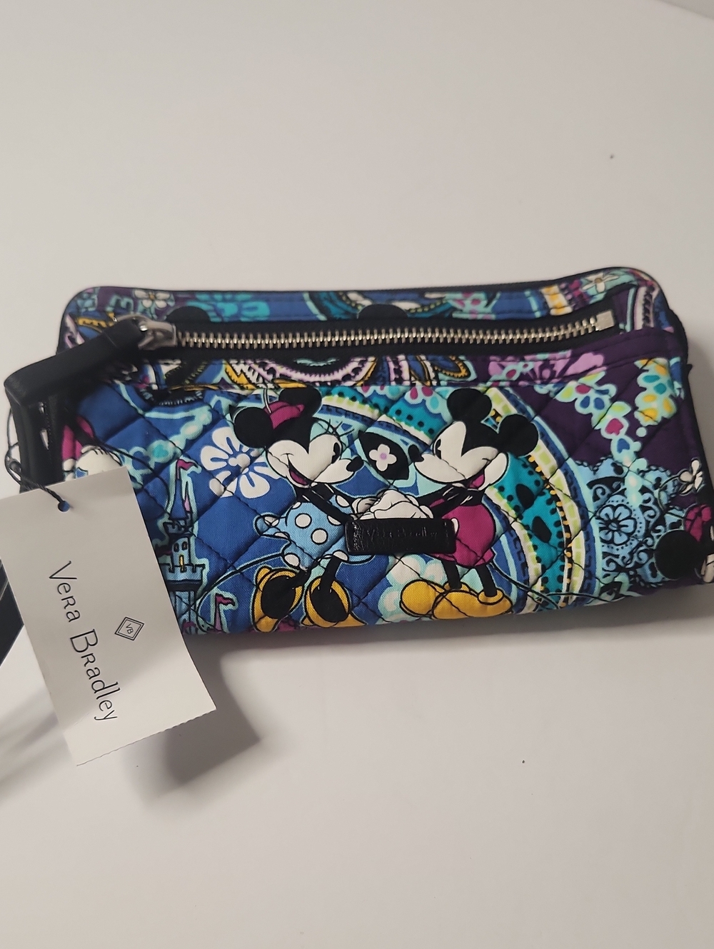 Vera Bradley Blue Purple Teal Disney Mickey & Minnie Quilted Wristlet Nwt